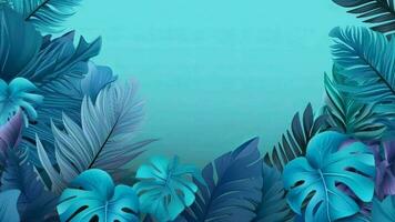 colección de tropical hojas, follaje planta en azul color con espacio establecimiento. vídeo animación video