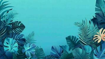 Collection of tropical leaves,foliage plant in blue color with space foundation. Video Animation