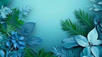 collezione di tropicale foglie, fogliame pianta nel blu colore con spazio istituzione. video animazione