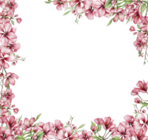 aquarelle carré printemps jardin plein de fleurs Cadre dans dessin animé style avec une fleur fée. dessin animé main tiré illustration avec fleur Princesse pour des gamins conception. parfait pour mariage invitation. png