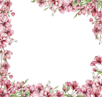 vattenfärg fyrkant vår trädgård full av blommor ram i tecknad serie stil med en blomma fe. tecknad serie hand dragen illustration med blomma prinsessa för barn design. perfekt för bröllop inbjudan. png