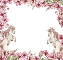 vattenfärg fyrkant vår trädgård full av blommor ram i tecknad serie stil med en blomma fe. tecknad serie hand dragen illustration med blomma prinsessa för barn design. perfekt för bröllop inbjudan. png