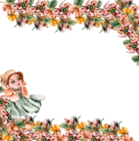 blommor höst fyrkant ram, gräns för kort. vattenfärg illustration för scrapbooking isolerat . hand dragen bakgrund med blomma för design. perfekt för bröllop inbjudan. png