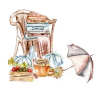 Komposition von fallen Blumen, Blätter, Kürbisse, Stiefel und Beeren. Hand gezeichnet Herbst Blätter und Elemente. Hand gezeichnet Illustration von Herbst. perfekt zum Scrapbooking, Hochzeit Einladung, Plakate. png