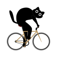 en svart katt på en cykel. tecknad serie svart katt ridning en cykel. png