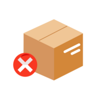 Cardboard box with cross mark. Shipment checklist delivery concept. Cartoon png