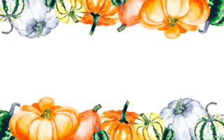 citrouilles aquarelle horizontal frontière. aquarelle illustration de brillant citrouilles sur une transparent Contexte. png