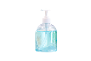 Alcohol gel in a clear plastic pump bottle, protection against germs, epidemics, isolated on transparent background, PNG File