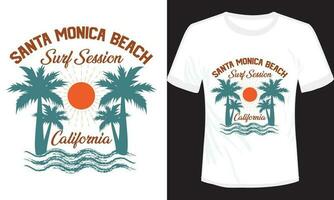Papa Noel monica playa navegar sesión California camiseta diseño vector ilustración