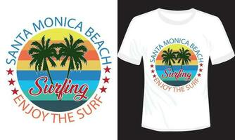 Santa Monica Beach Surfing T-shirt Design Vector Illustration