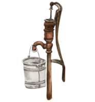 Watercolor illustration of old rusty tap. An old rusty enamel element. png