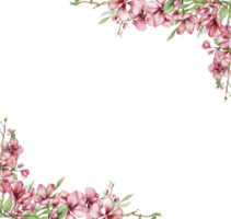 Aquarell Platz Frühling Garten voll von Blumen Rahmen im Karikatur Stil mit ein Blume Fee. Karikatur Hand gezeichnet Illustration mit Blume Prinzessin zum Kinder Design. perfekt zum Hochzeit Einladung. png