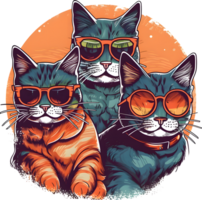 ai genererad - klistermärke - tre Häftigt katter på solnedgång png
