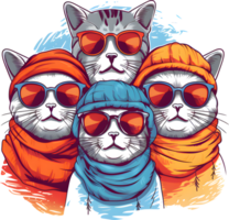 ai generiert - - Aufkleber - - vier Winter cool Katzen png