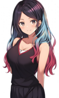 ai généré - autocollant - anime fille bleu et rouge cheveux png