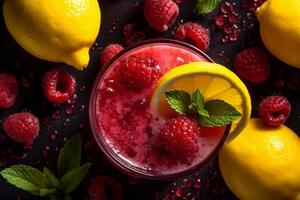 Refreshing Mixed Berry Smoothie with a Splash of Lemon, Still Life Shot, photo