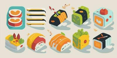 sabroso delicias, a todo color vector ilustración de un Agua en la boca Sushi conjunto