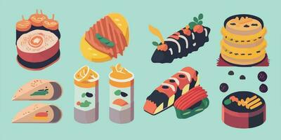 Sushi Magic, Vibrant Vector Illustration of a Whimsical Japanese Feast