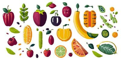 vector Arte representando un emocionante aventuras rodeado por tropical frutas