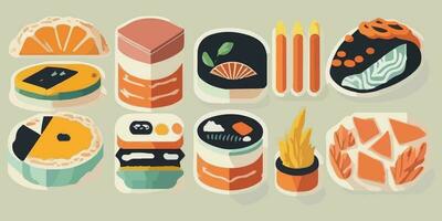 saborear el momento, a todo color ilustración de un Agua en la boca Sushi conjunto vector