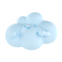 Light blue 3d cloud icon face. Render soft round cartoon fluffy cloud icon shape illustration isolated transparent png background