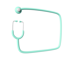 3d green stethoscope icon frame. Rendering illustration of medical sign. Clinical diagnostic, listen heartbeat medicine tool. Cartoon cute cardiology instrument copy space. isolated transparent png