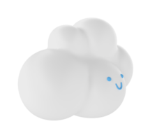 Light white 3d cloud icon face rendering. Render soft round cartoon fluffy cloud icon shape illustration isolated transparent png background