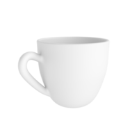 3d Foto realistisch Weiß Tasse Symbol Attrappe, Lehrmodell, Simulation. Design Vorlage zum spotten hoch. Keramik sauber Weiß Becher mit ein matt bewirken isoliert transparent png Hintergrund