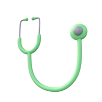 3d grön stetoskop ikon. tolkning illustration av medicinsk tecken. klinisk diagnostisk, lyssna hjärtslag medicin verktyg. tecknad serie söt kardiologi instrument. isolerat transparent png bakgrund