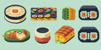 vibrante Sushi sinfonía, vistoso ilustración con encantador caracteres vector