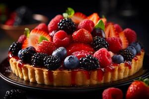 Festive Fruit Tart with Fresh Berries, Macro Shot, photo