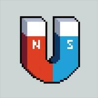 pixel art magnet. Red blue magnet pixelated design for logo, web, mobile app, badges and patches. Video game sprite. 8-bit. Isolated vector illustration.