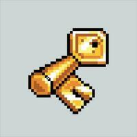 píxel Arte llave. amarillo oro llave pixelado diseño para logo, web, móvil aplicación, insignias y parches vídeo juego duende. 8 bits. aislado vector ilustración.