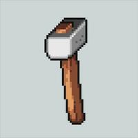 pixel art hammer. hammer stuff pixelated design for logo, web, mobile app, badges and patches. Video game sprite. 8-bit. Isolated vector illustration.