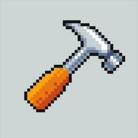 pixel art hammer. hammer stuff pixelated design for logo, web, mobile app, badges and patches. Video game sprite. 8-bit. Isolated vector illustration.