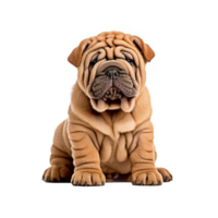 Shar pei puppy sitting on transparent background, created with png