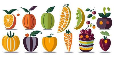 vector ilustración de vistoso frutas y loros en un festivo ajuste