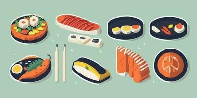 Sushi mundo maravilloso, a todo color vector ilustración de un caprichoso japonés banquete