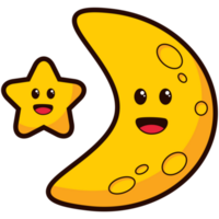 Cute Moon and Star Illustration png
