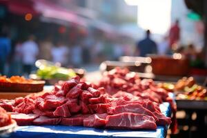 Local meat market on street. photo