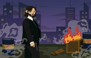 A Man in Suit with Gun in Action Scene Background vector