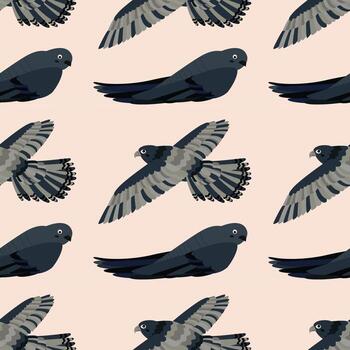 Pattern with falcon, swift bird. vector