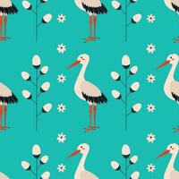 Pattern with stork bird. vector