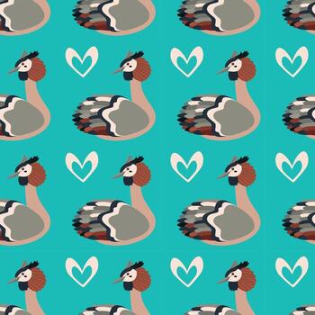 Pattern with grebe bird. vector