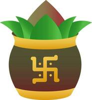 Swastika Symbol On Worship Pot Colorful Icon. vector