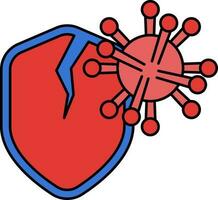 Virus Broken Shield Icon In Red And Blue Color. vector