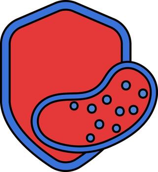 Bacteria With Shield Icon In Red And Blue Color. vector