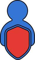 Human With Shield Icon In Blue And Red Color. vector