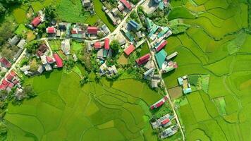 Aerial view 4k video by drone Paddy fields located in Tam Son town, Quan Ba District, Ha Giang Province, Vietnam.