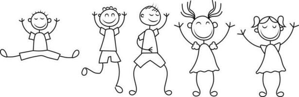 Kids line drawing of children playing vector